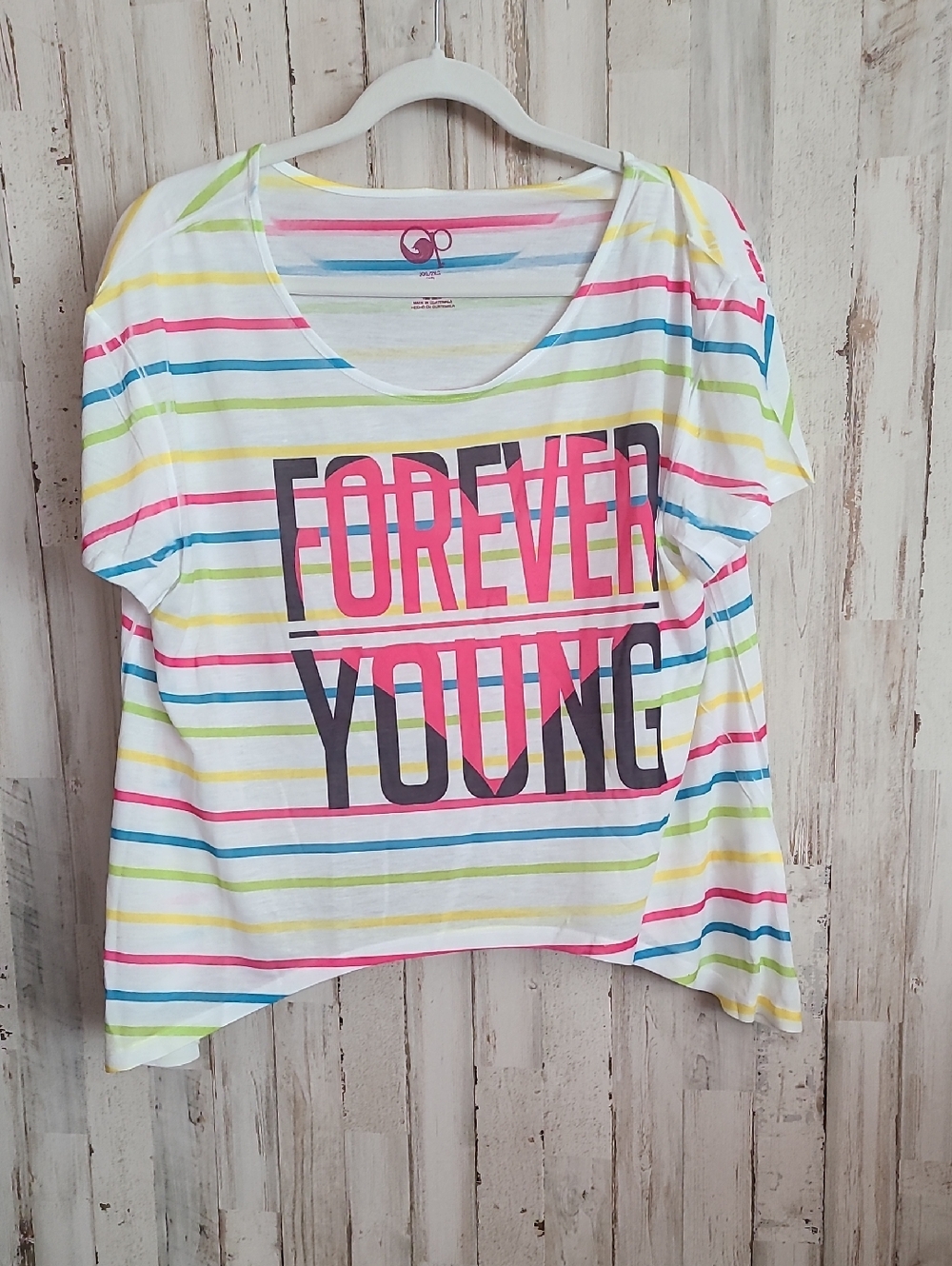 OP Multicolor Striped Tee with 'FOREVER YOUNG' Print
